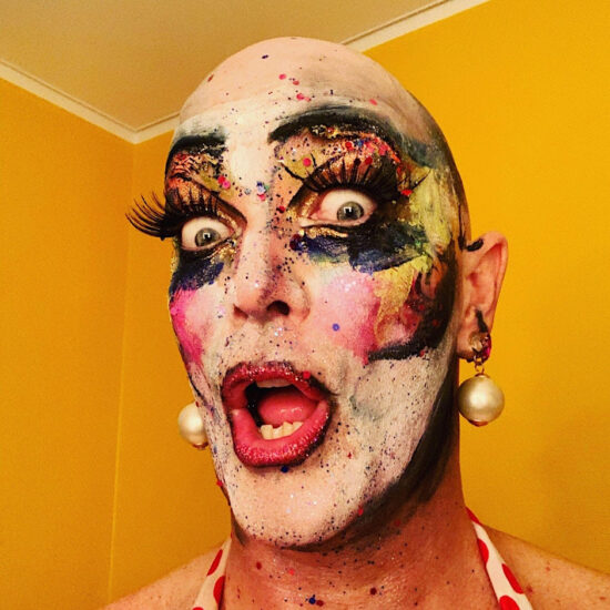 Photograph of the face of the performer Taylor Mac.